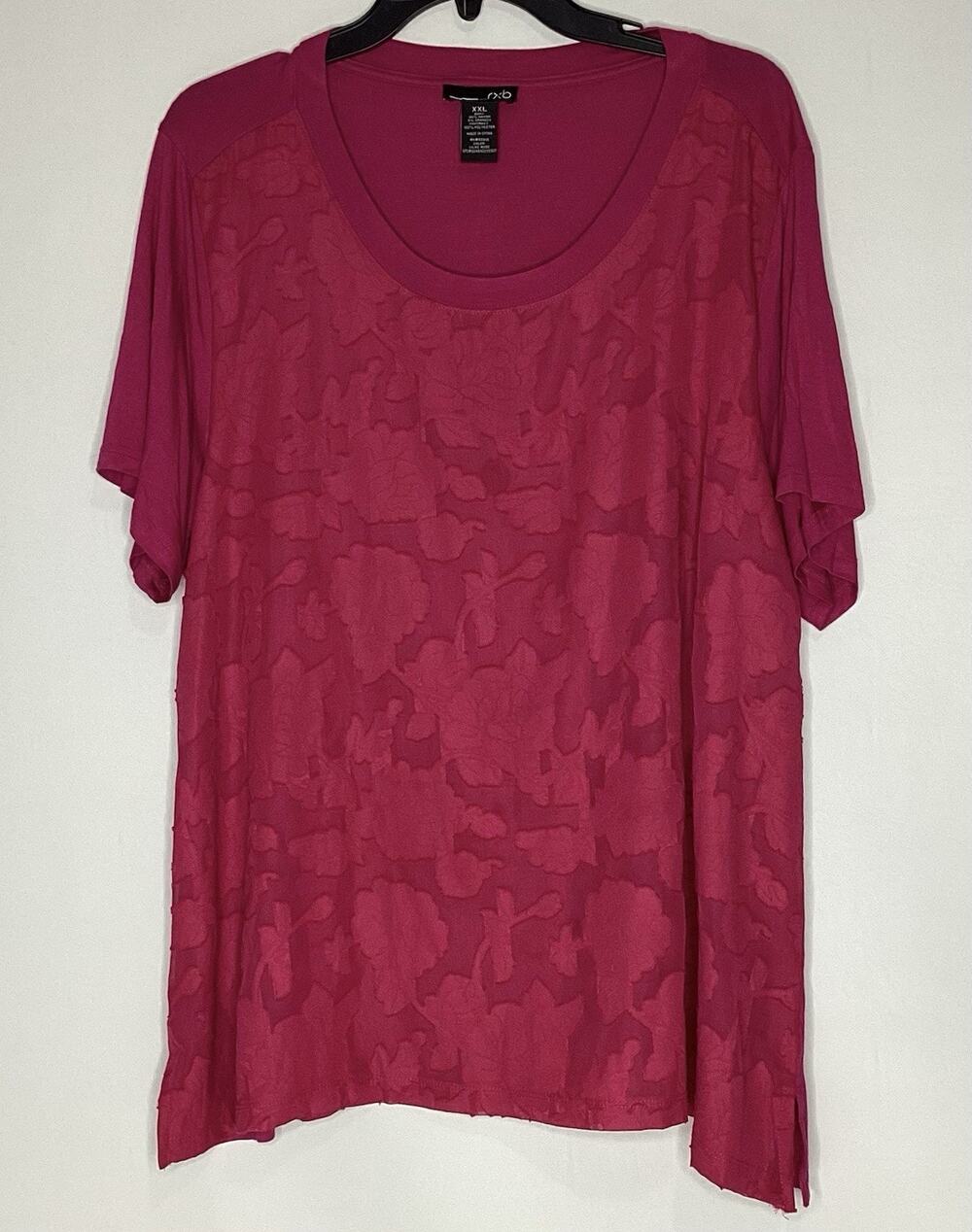 RXB Women’s Size XXL Hot Pink Burnout Floral Short Sleeve Top Casual Relaxed